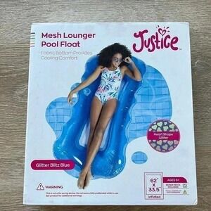 Justice Mesh Lounger Pool Float Blue New in Box 62 x 33.5 Inflatable
